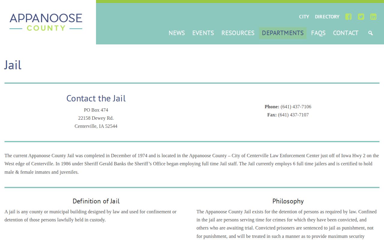 Appanoose County Jail current custody and arrest record contact page