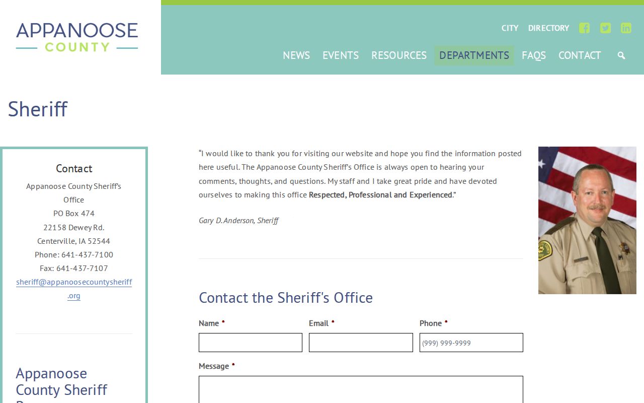 Appanoose County Sheriff page used to route Moravia arrest questions