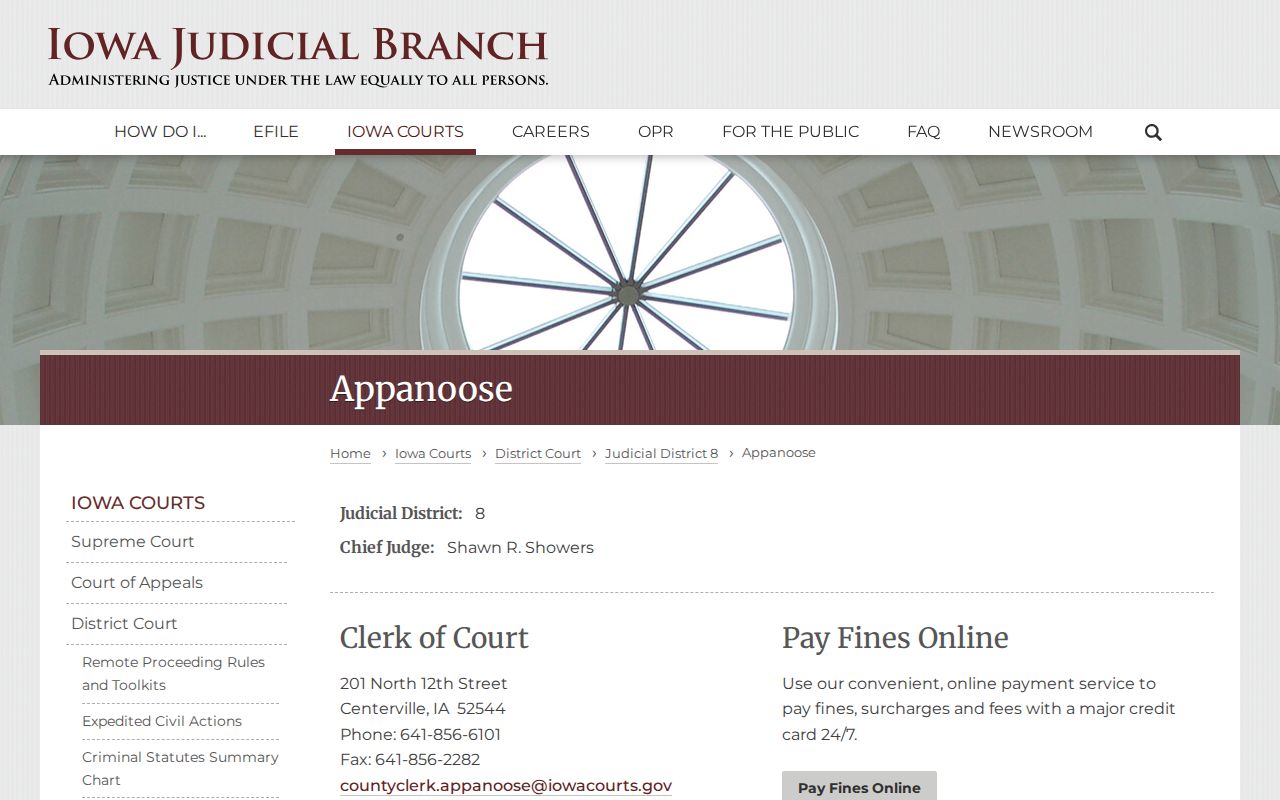 Appanoose County District Court routing for Centerville arrest cases