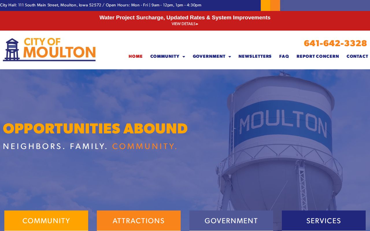 Official Moulton Iowa website used for municipal arrest inquiry routing